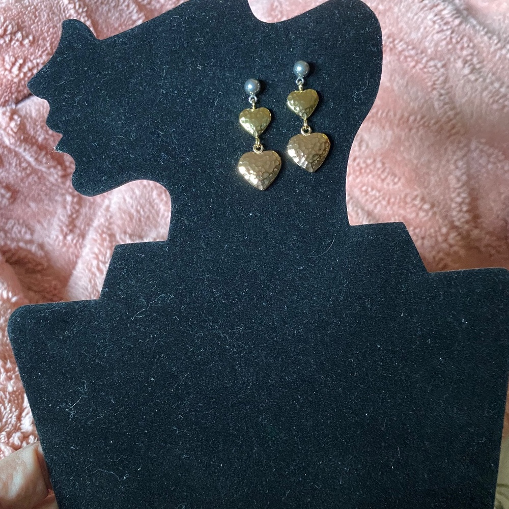 Steel By Design Hammered Steel Heart Earrings (Tri Color)